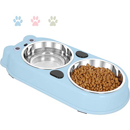 UPSKY Double Dog Cat Bowls Double Premium Stainless Steel Pet Bowls with Cute
