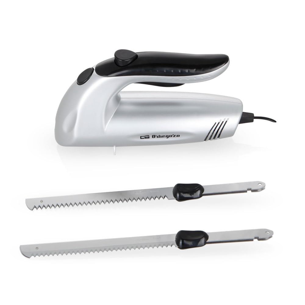Orbegozo CU 3800 Couteau électrique, 150 W, couteau à double lame dentelée en inox, interrupteur de sécurité, lame de couteau pour produits surgelés