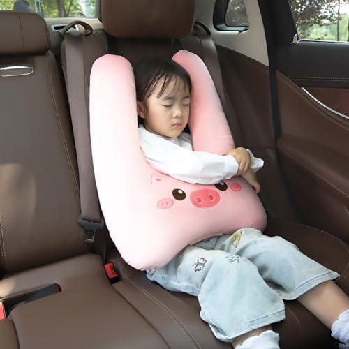 Oreiller de Voyage pour Enfants en Voiture Coussin Nuque de Voyage en Coton Doux et Confortable Oreiller de Voiture en Formé de U Coussin de Siège Auto Réglable Soutien de Tête et Cou pour Adultes