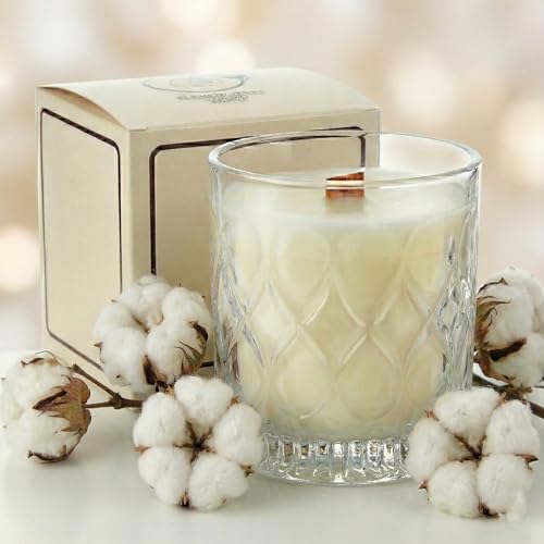 ELEMENT-TERRE - Vela perfumada de cristal con textura, diseño vintage con mecha de madera (flor de algodón)