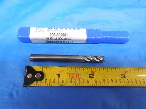 1/4" Dia Solid Carbide 4 Flute END Mill with .015 Corner Radius USA Made Monster