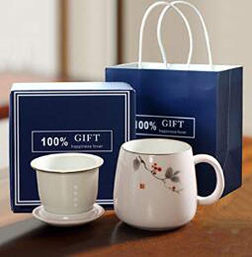 Maya Star Tea Cup with Lid and Ceramic Water Filter, Ceramic Filtered Tea Separation Cup, Office Cup Drinking Tea Cup #017