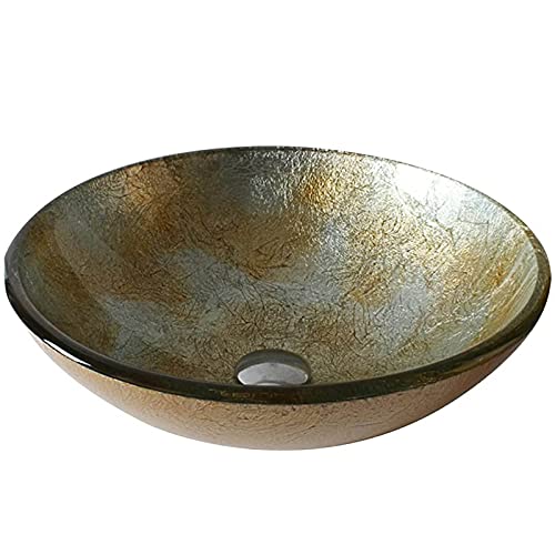 IYUESQ Lavabo Redondo de Vidrio Templado para baño - Lavabo artístico de Vidrio Templado, Lavabo de encimera, Lavabo, E