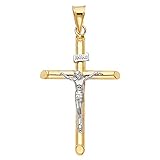 14k Two Tone Gold Religious Crucifix Cross Charm Pendant 43mm X 20mm