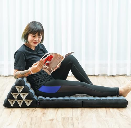Image of LEEWADEE 2-Fold Mat with Triangle Cushion - Comfortable TV Pillow, Foldable Mattress with Cushion Made of Eco-Friendly Kapok, 45 x 20 inches, Blue
