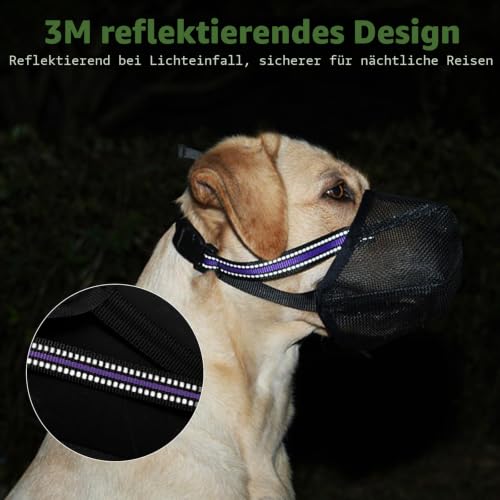 Maulkorb Mittlere Hunde, Hundemaulkörbe mit Klettverschluss, Atmungsaktive Hunde Maulkorb, Haustiermaske Hundemaulkorb mit Reflektierendem & Verstellbarem Riemen (XL)