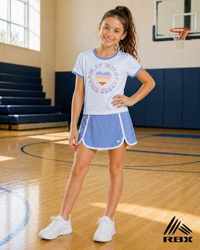 Image of RBX Girls Athletic Skort Set - 2 Piece Workout Outfit with Performance Graphic Tee & Athletic Skort for Girls