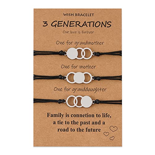 YALLNASL Grandma Mother Daughter Gift Bracelets for 3 Generations Gifts Bracelet Set Matching Bracelets for Grandma Mom Granddaughter Mother's Day Birthday Gifts 3 Circle Bracelet