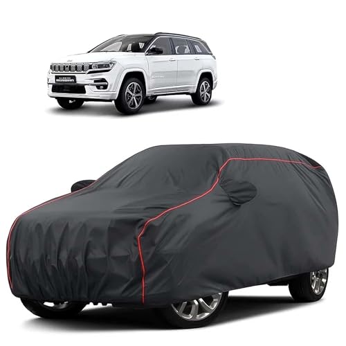 Image of Sulfar 100% Water Resistant Car Body Cover Compatible with Mirror for Jeep Meridian (Triple Stitched, Full Bottom Elastic, Dark Grey Tafetta with Red Piping)