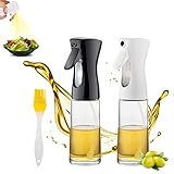Swetup Ölsprüher Flasche 200ml, Öl Sprühflasche Glas, Öl Sprüher Zerstäuber, 2 Stück Öl Sprayer mit Verbesserte Düse, Essig Spritzer Transparent Ölspender für Speiseöl Heißluftfritteuse Salat Grillen