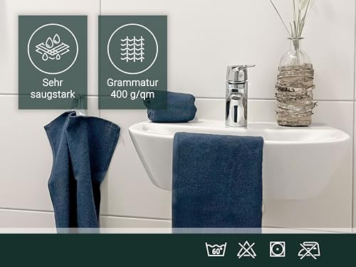 ZOLLNER 10er Set Gästehandtücher in 30x50 cm - saugstarke und weiche Gästetücher in dunkelblau - mit praktischem Aufhänger - waschbar bis 60°C - Baumwolle - Hotelqualität