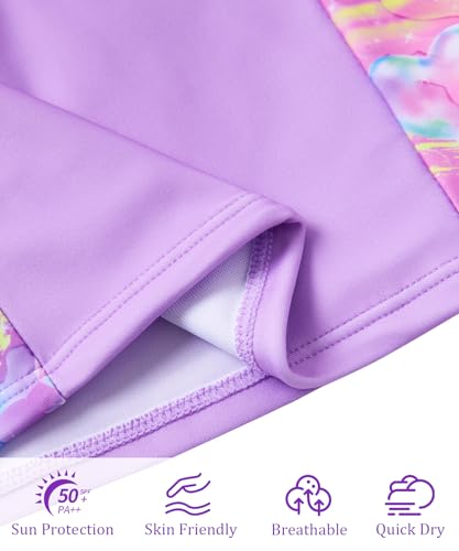 Vogseek Girls Swimsuits 5-9 Years 2 Piece Zip Rashguard Sets Long Sleeve Bathing Suit4