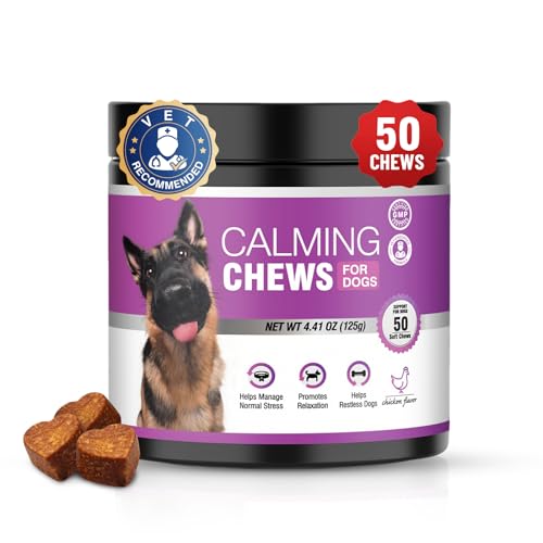 Image of Calming Chews for Dogs 50pc Dog Calming Treat and Bites with Melatonin - Anxiety and Stress Relief Treats for Dogs Puppy Sleep Aid Calm Dog with Noise,Thunder, Barking, Separation,Chewing
