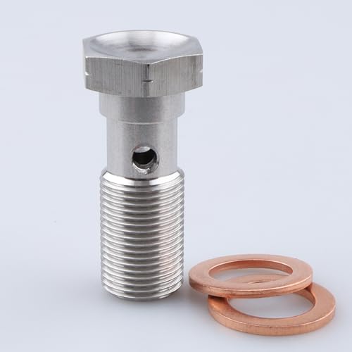 Image of Universal Stainless Steel M12x1.0 Metric Thread Banjo Bolts Brake Fitting Adapter with M12 Copper Washers, Single Banjo Bolt 31mm Length