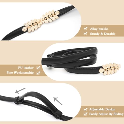 Women Skinny Belts Thin PU Leather Waist Belt with Gold Buckle for Dresses4