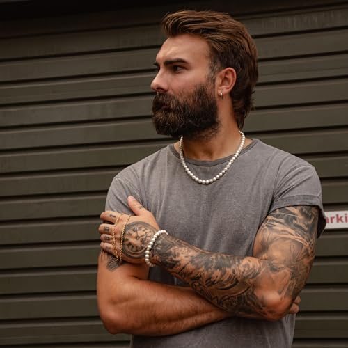 Forge & Foundry Men's 8mm Shell Pearl (Man-Made) Bracelet [Small, Medium, Large and Adjustable Sizing Options] | Marlow | Refined Hand-Crafted Jewelry, Designed by Jewelers, Forged for Men [Marlow]2