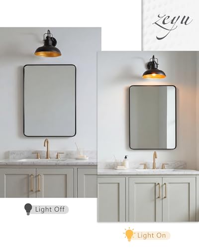 Image of zeyu 11 Inch Black Barn Light, 1-Light Indoor Wall Sconces, Modern Wall Light for Dining Room, Kitchen with Interior Gold, Matte Black Finish, 016-1B BK-G