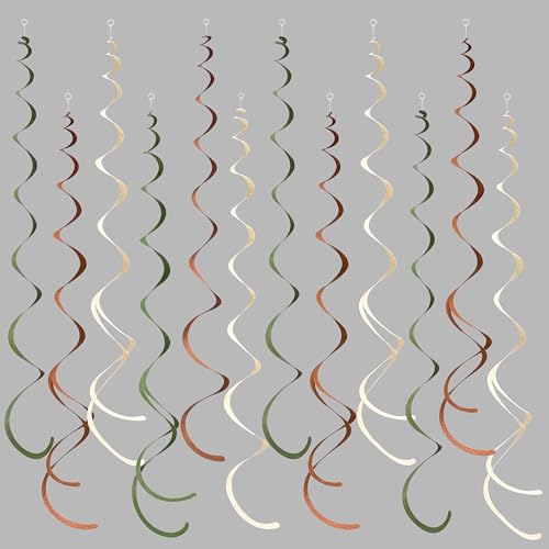 Image of 36 Pcs Jungle Hanging Swirl Decorations Sage Green Brown Beige Felt Swirl Streamer Spiral Ceiling Garland for Safari Jungle Woodland Wild One Birthday Neutral Baby Shower Party Decorations Supplies