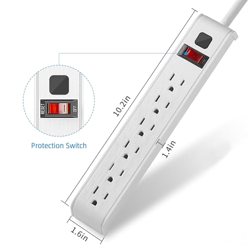 Protector contra sobretensiones Tiffcofio, Extensión de 16 pies, 6 tomas, 600 joules, cable 14 AWG, 15A/1875W, listado ETL miniatura 2