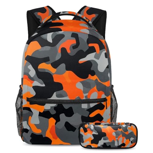 Ensemble cartable abstrait orange gris avec trousse assortie pour l'école