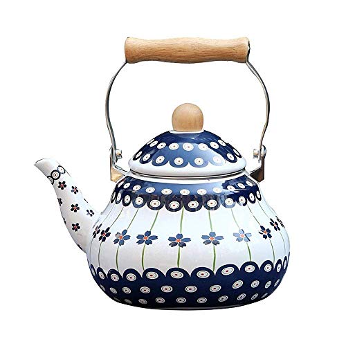 Teekessel für Herd Teal Emaille Teekanne mit Anti-Hot-Griff für Induktionsherd Erdgas 2,5 l, für zu Hause, Büro, Outdoor