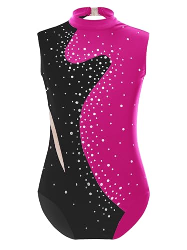 IEFIEL Maillot de Danza para Niña Body de Gimnasia Rítmica sin Manga Elástica Multicolor Leotardo de Ballet Disfraz de Bailarina 6-16 Años W Rosa caliente 9-10 años