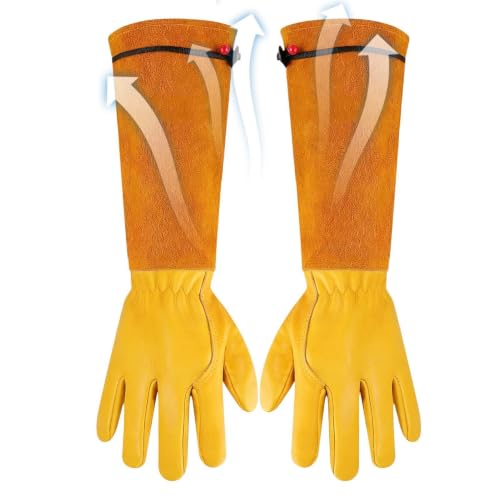 Guantes de jardinería resistentes de cuero transpirable con puño ajustable para hombre 1