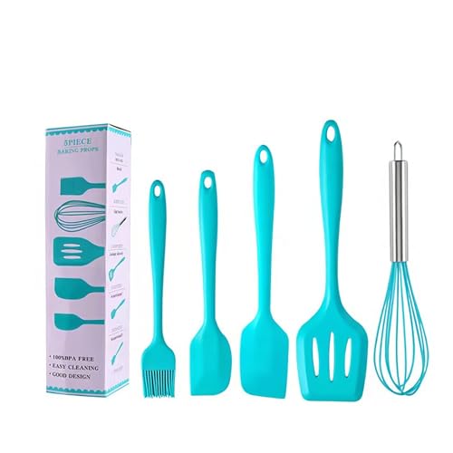 Image of Oren Empower Set of 5 Pcs Silicone Spatula & Kitchen Utensil with Hook Design for Cooking, Baking & Mixing /Non-Stick BPA Free /Heat Resistant Item, Flexible Non Toxic Silicon Tools - Blue