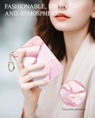 Image of Credit Card Holder,Stay Safe and Stylish with Our RFID-Blocking Slim Wallet for Women.Perfect for Business and Everyday Use,Keep Your Belongings Safe and Organized, Pink Marble, Fashion and