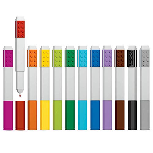Lego Stationery Colored Marker 12 Pack With 4X2 Building Bricks - Fine Point #TOP1