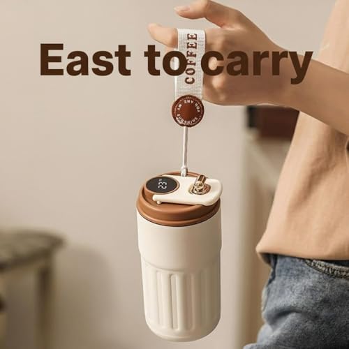 Image of Insulated Coffee Travel Mug with LED Temperature Display - 460ml Vacuum Insulated 304 Stainless Steel Thermos Flask - Leakproof Reusable Tea & Water Bottle for Office, Car