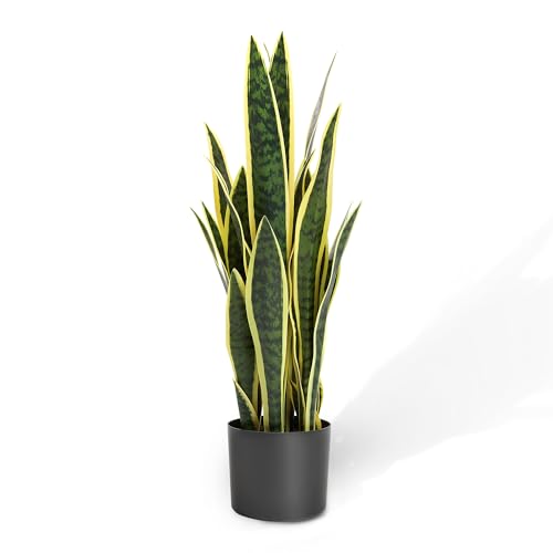 KOL 2ft Artificial Snake Plant, 32 Lifelike Faux PVC Leaves, Indo...