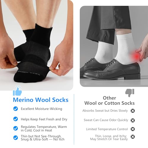 Image of ZEAL WOOD 3 Pairs Mens Womens Merino Wool Ankle Athletic Socks Low Cut Running Golf Tennis Hiking Socks Quarter