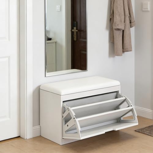 Bliajkswyr Zapatero Estrecho 17 24 30cm Banco Zapatero Blanco Zapatero Vertical Ahorro De Espacio Estante De Pie Libre Asiento Acolchado para Entradas Dormitorios Pasillos(White,80x30x46cm)
