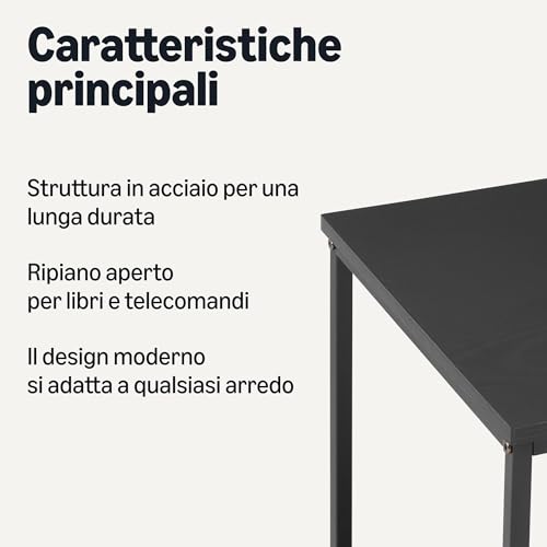 Amazon Basics Tavolino Con Ripiano Inferiore, Quadrato, Comodino Da Camera Da Letto, Tavolino Da Salotto Con Struttura In Acciaio, Facile Da Montare, 40 x 40 x 51 cm, Nero - Immagine 3