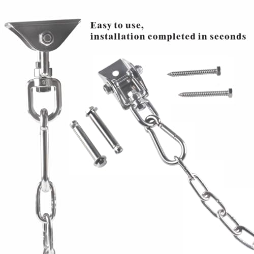 Hammock Chair Hanging Hardware Kit with Chain, 1100lbs Capacity Hanging Hooks Heavy Duty 360°Rotate Swing Hanger for Punching Bag, Hammock Chair Stand, Yoga, Gym - Thumbnail 6