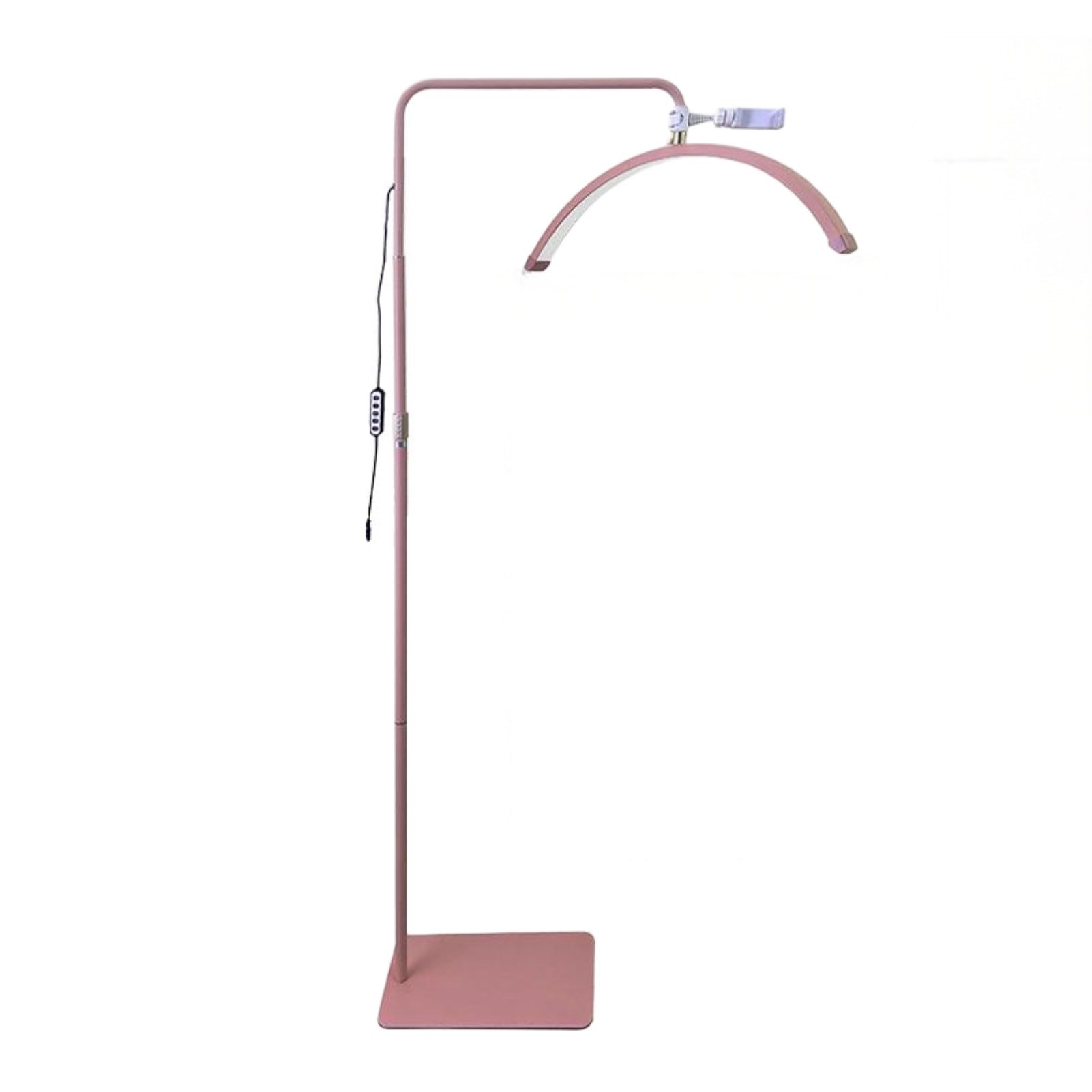 Półksiężyc lampa LED do rzęs, lampa stojąca, ściemniana lampa kosmetyczna, obracana o 360°, z regulacją wysokości, z uchwytem na telefon komórkowy, do przedłużania rzęs, tatuażu, studia