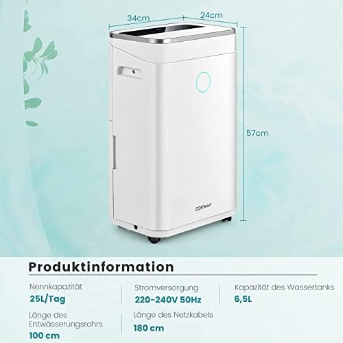 FANTASK Przenośny osuszacz powietrza 25/dzień, 3 tryby pracy, osuszacz powietrza ze zbiornikiem na wodę 6,5 l