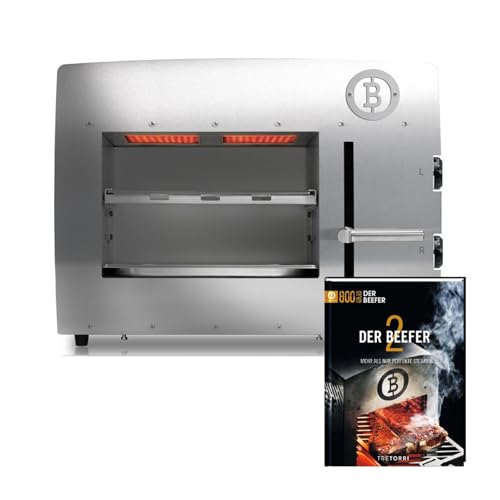 E-Beefer XL 800°C Oberhitzegrill Elektrogrill Edelstahl mit Kochbuch "Der Beefer 2" im Set