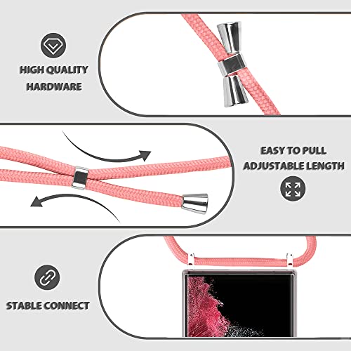 Foqencci Clear Case For Samsung Galaxy S22 Ultra With Adjustable Lanyard Neck Strap,Crossbody Case For Galaxy S22 Ultra,Transparent Tpu + Hard Pc Anti-Scratch Shockproof Phone Case - Pink #TOP1