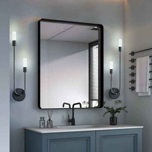 Image of Black Wall Sconces Set of Two U Shape 2 Light 6000K LED Wall Sconce Dimmable Bathroom Sconces Modern Sconces Wall Lighting for Bedroom Hallway Wall Light Fixtures Indoor