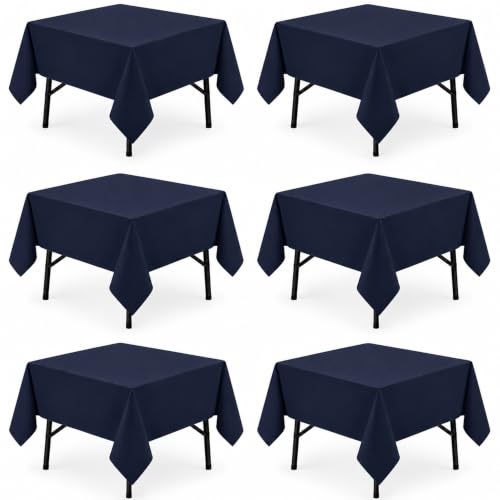 Image of 6-Pack 60x60 inch Navy Blue Table Cloths, Solid Stain and Wrinkle Resistant Tablecloth, Premium Plain Weave Polyester Fabric Rectangle Table Linen Covers for Hotel, Banquet