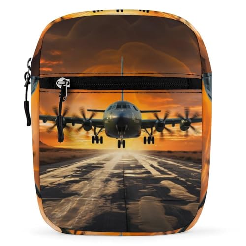 Personalized Small Crossbody Bag Water Resistant Messenger Bags Mini Aircraft Approach Printing SlingBag For Men Women