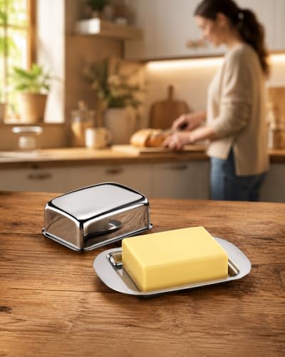 Tescoma Butterdose Edelstahl für 250g Butter mit handlichen großen Griffen – Ansicht 5