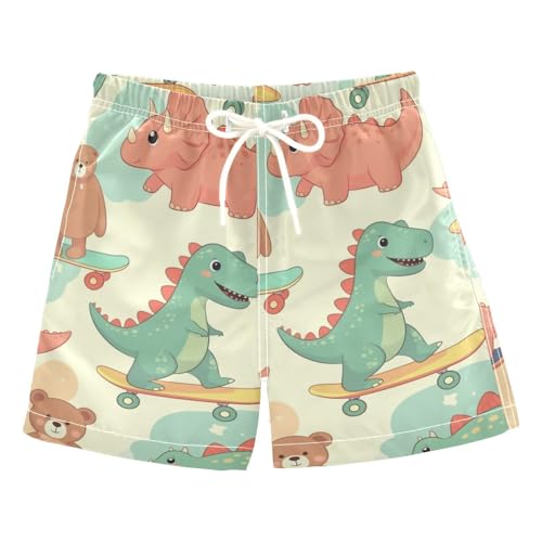 FLildon Cute Dinosaurs Bears Little Boys Swim Trunks with Mesh Lining Quick Dry Beach Board Shorts, 3T