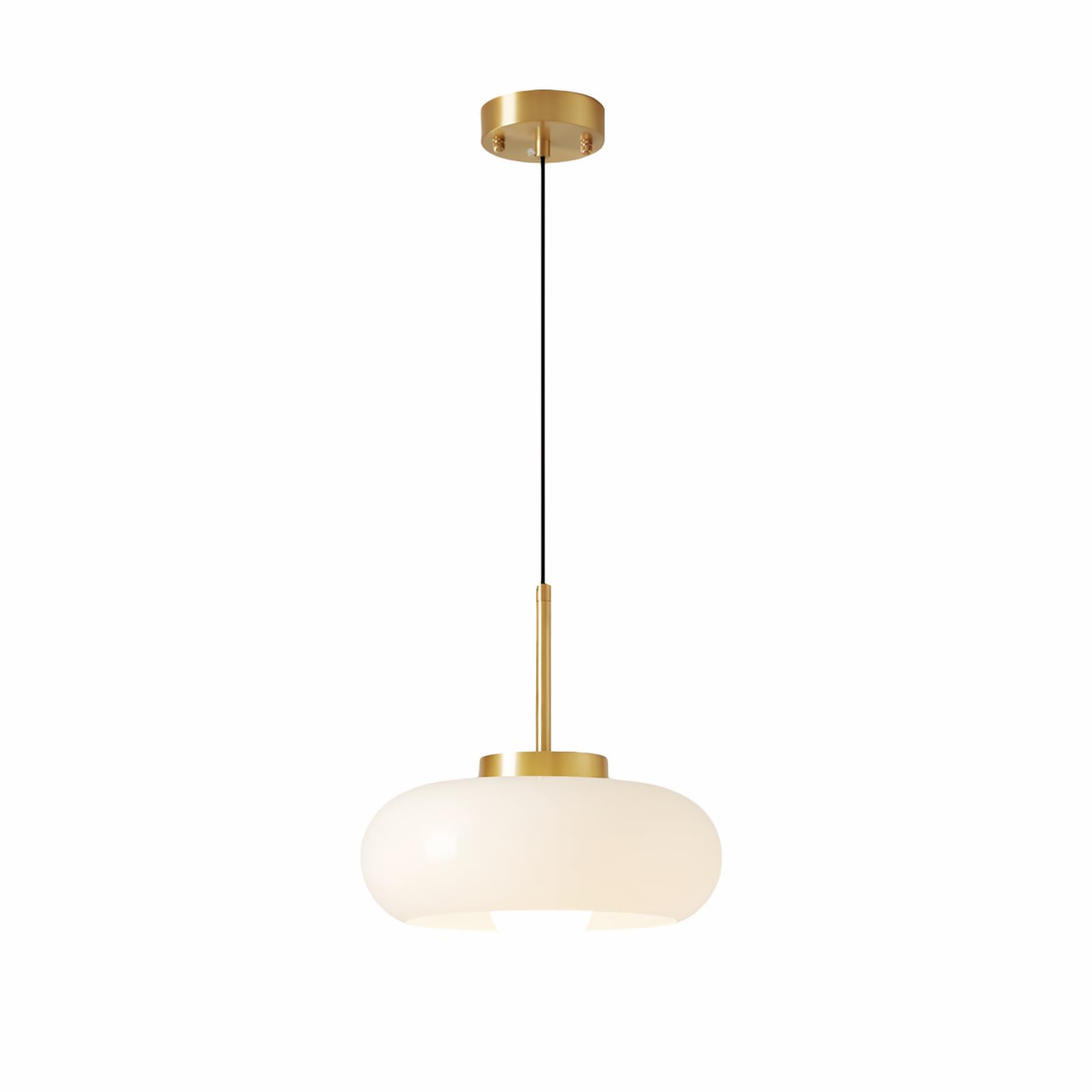 NICRX Modern Retro Pendant Light with Creamy White or Amber Glass Shade, Gold Finish Ceiling Light, E27 Socket, Adjustable Height Hanging Lamp for Hallway, Kitchen, Dining Room (Cream)
