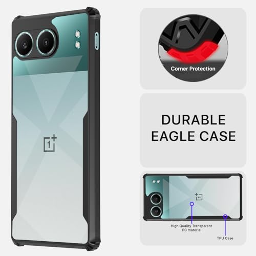 Image of Pikkme Crystal Clear Transparent Back Cover | Ultra Hyrbid | Full Camera Protection | Raised Edge | Bumper Case for OnePlus Nord 4 5G (Black)