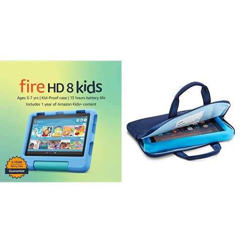 Amazon Fire 8 Kids Tablet, 8" Display 32Gb (Blue) + Kids Zipper Sleeve (Blue) #TOP16