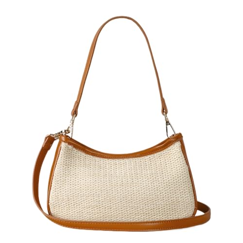 Straw Purse Summer Trendy Straw Crossbody Bags Raffia Rattan Beach Bag Shoulder Underarm Bag with 2 Straps