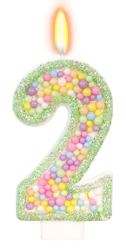 FamGift Macaron Number 2 Candle, 2nd Birthday Decorations for Girls Boys